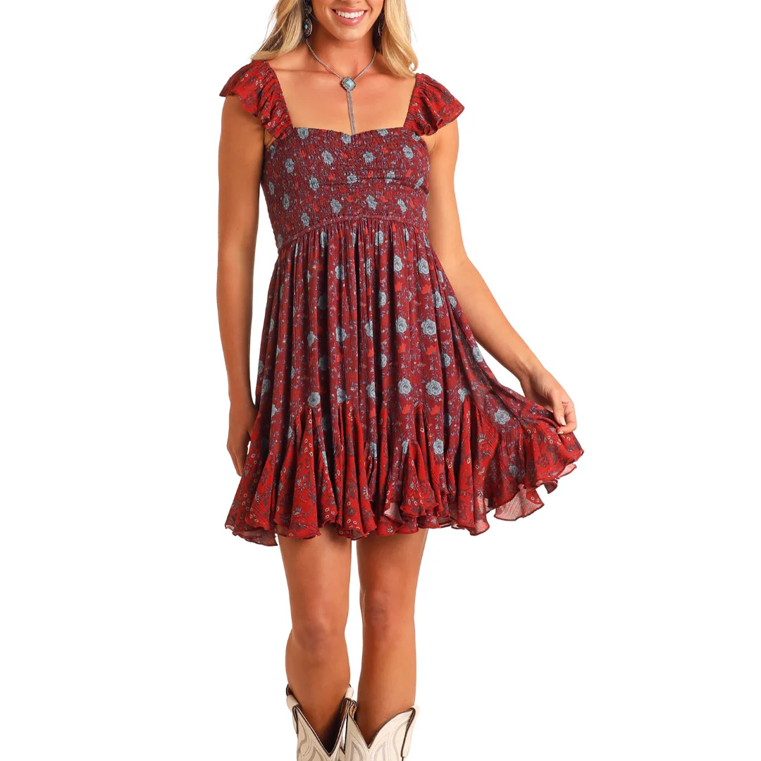 Rock & Roll Denim Floral Mini Dress