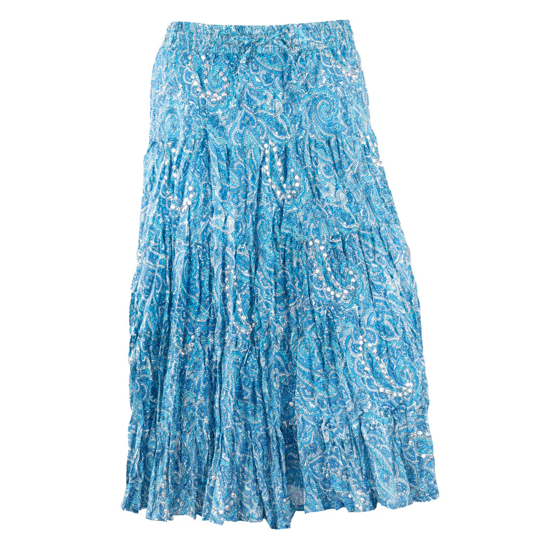 Wondrous Art Wear Women's Sequin Paisley Print Midi Skirt