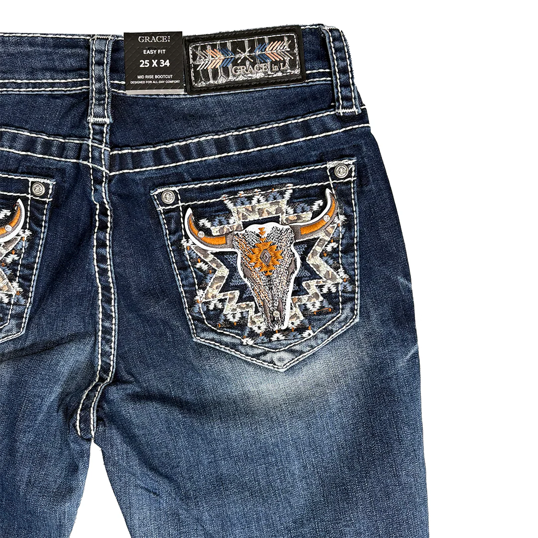 Grace in LA Women's Steerhead Pocket Bootcut Jeans