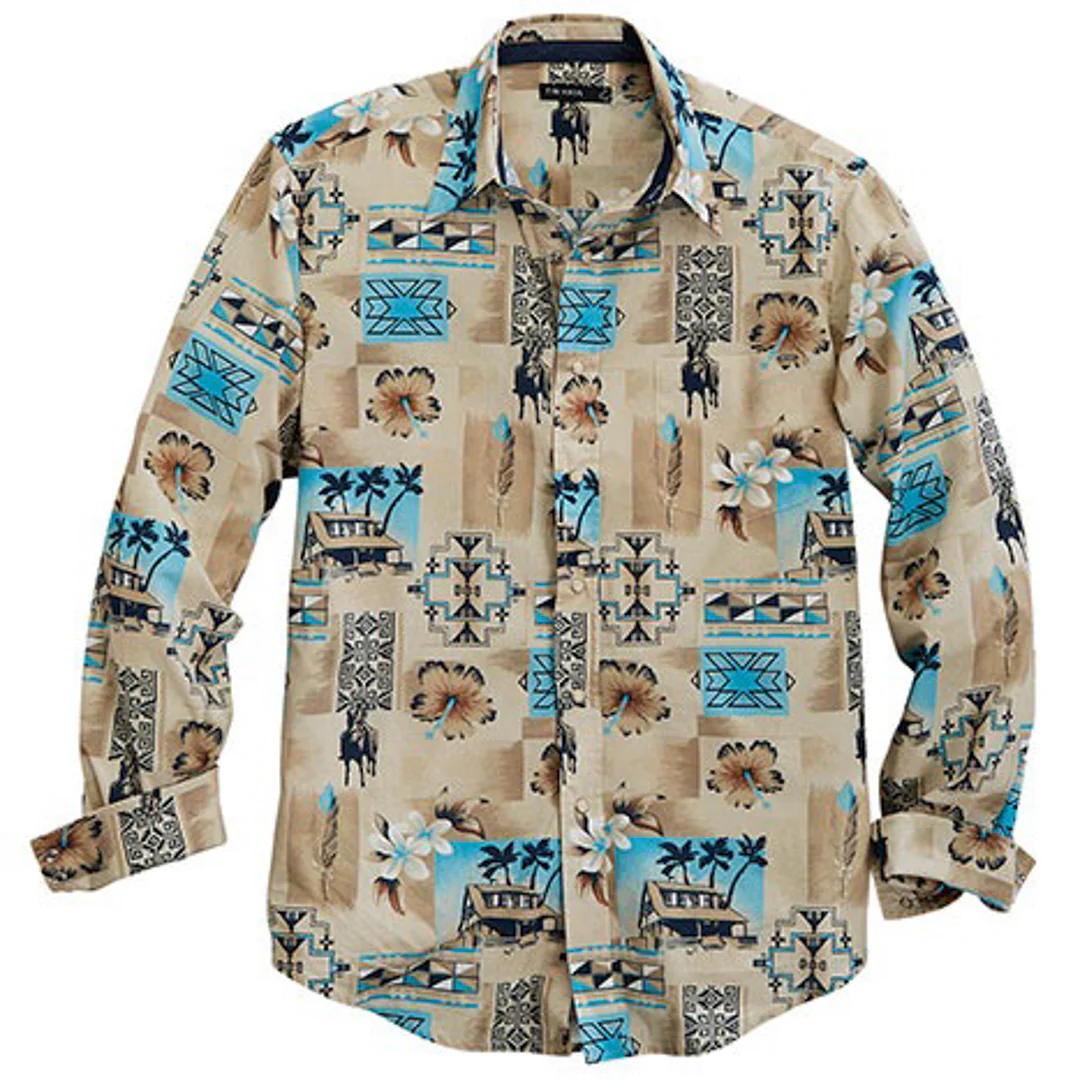 Tin Haul Men's Tiki Aztec Print Snap Shirt