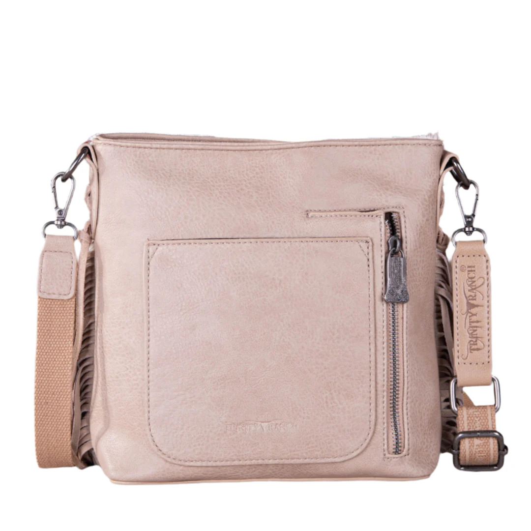 Trinity Ranch Hair-On Leather Cowhide Tooled Fringe Crossbody