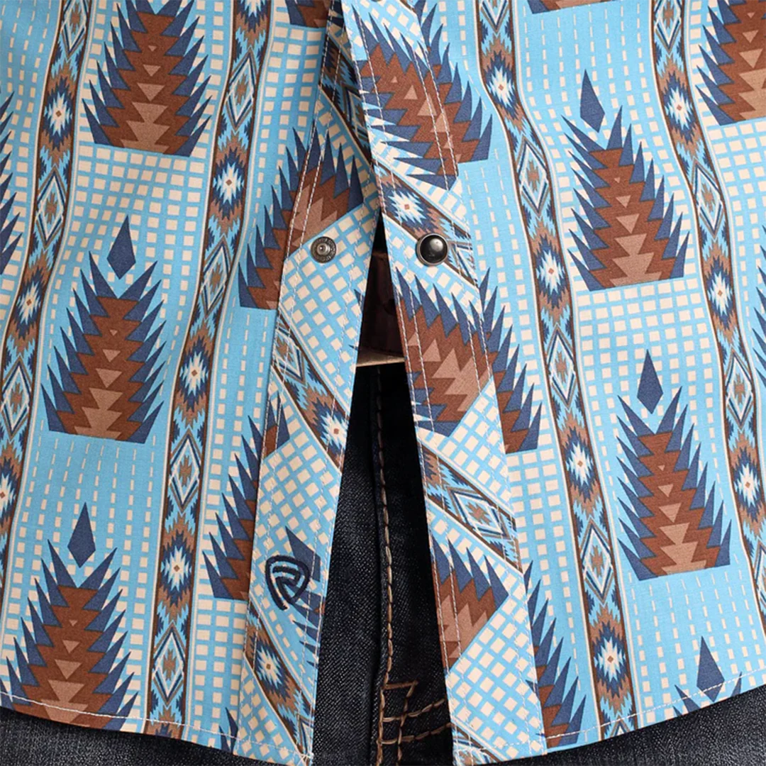 Rock & Roll Denim Men's Aztec Print Long Sleeve Snap Shirt