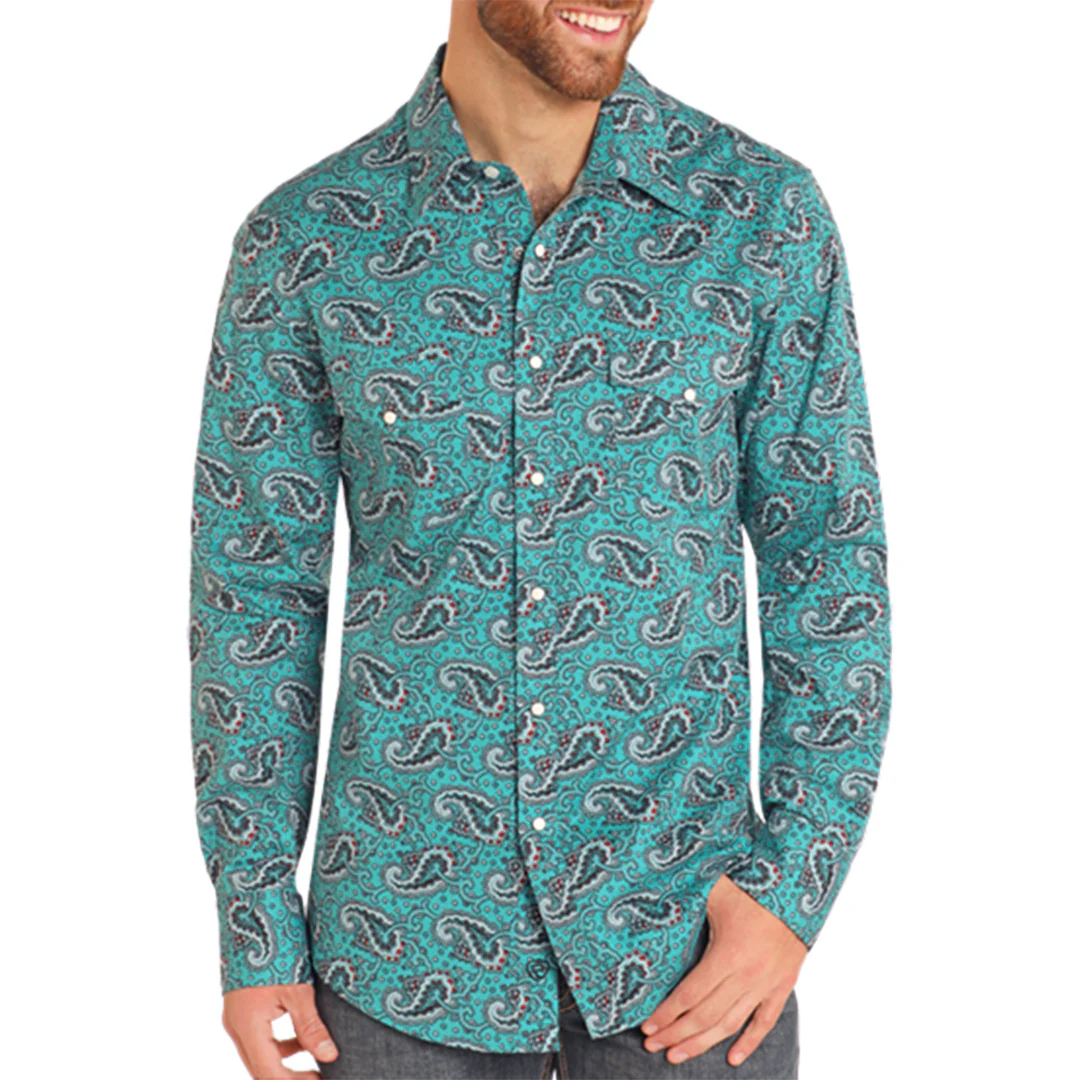 Rock & Roll Denim Dale Paisley Long Sleeve Snap Shirt