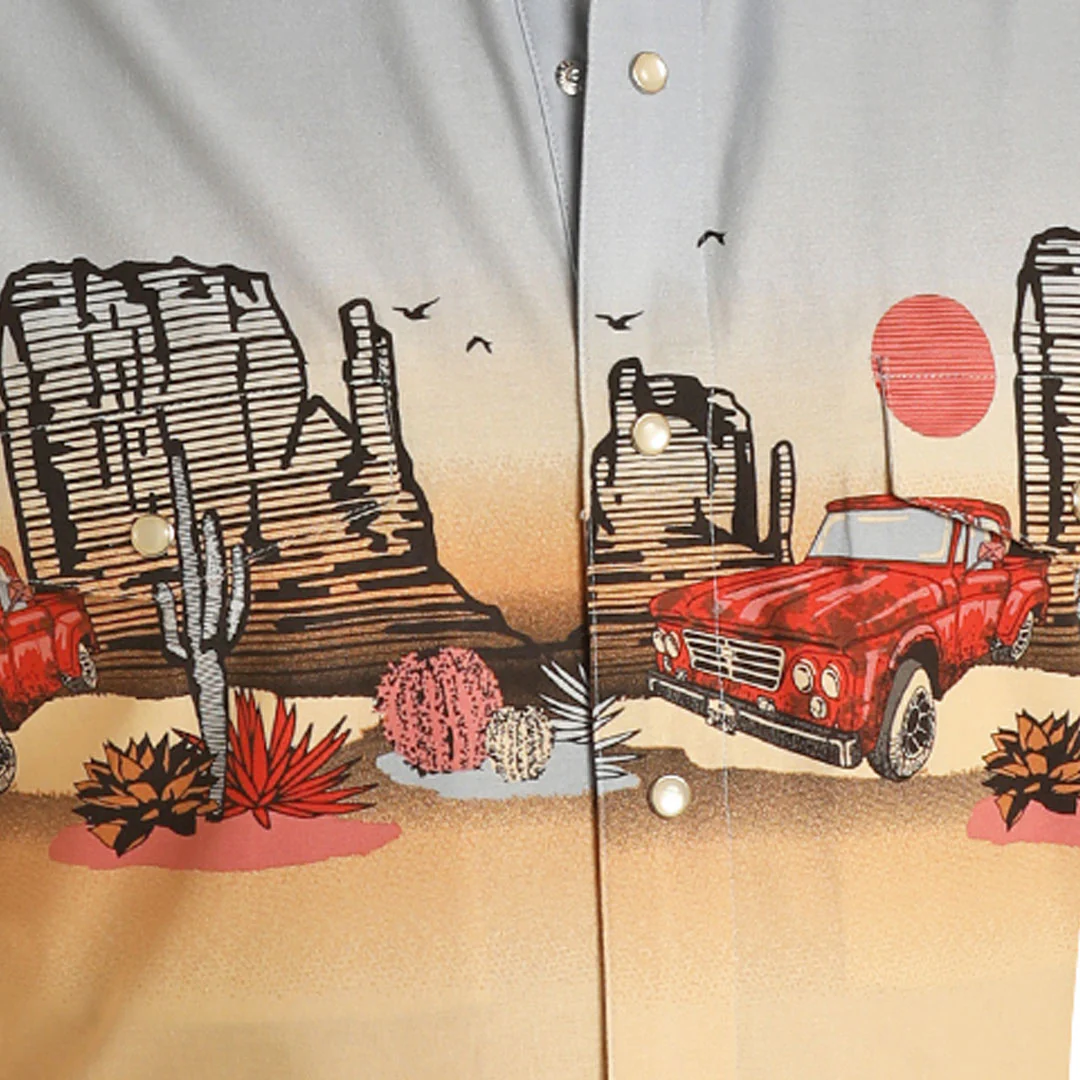 Panhandle Men's T-Bird Border Print Snap Shirt