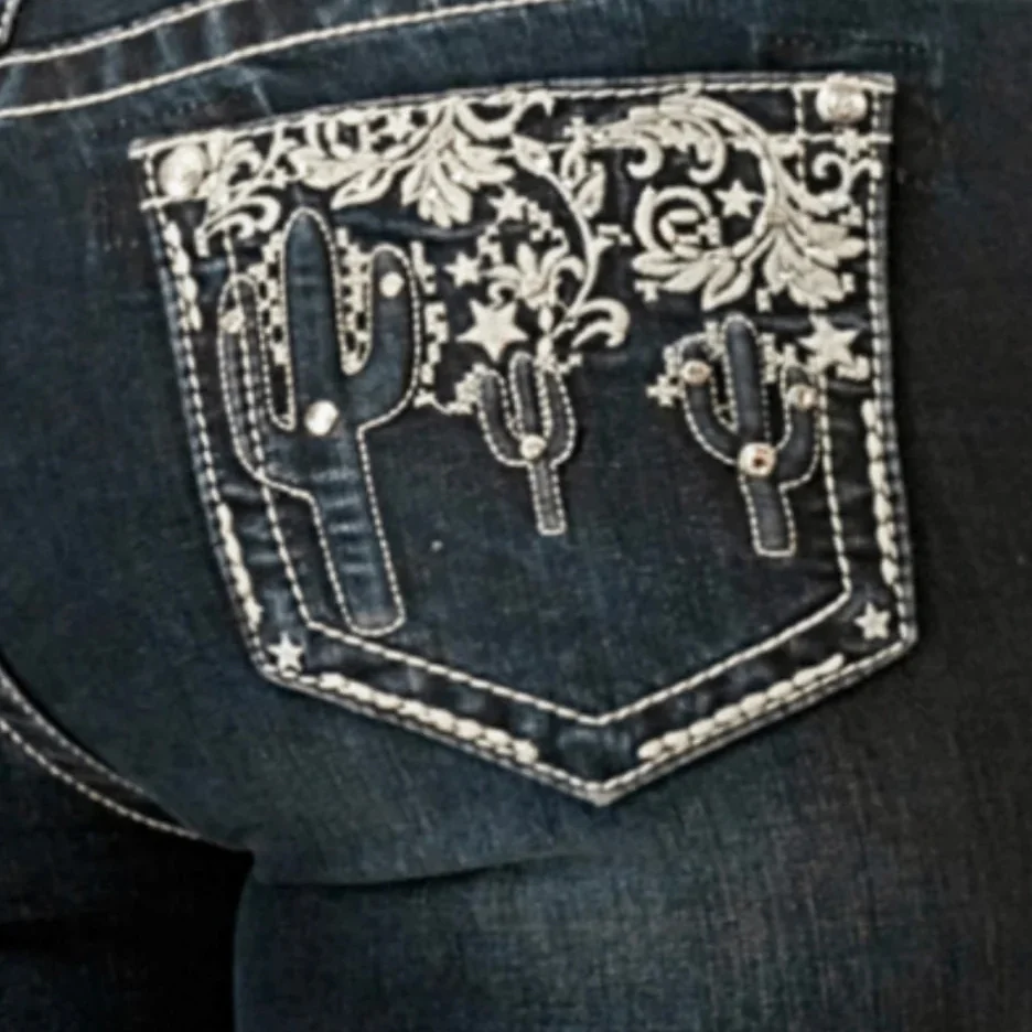 Grace In LA Women's Cactus 3D BootCut Jeans