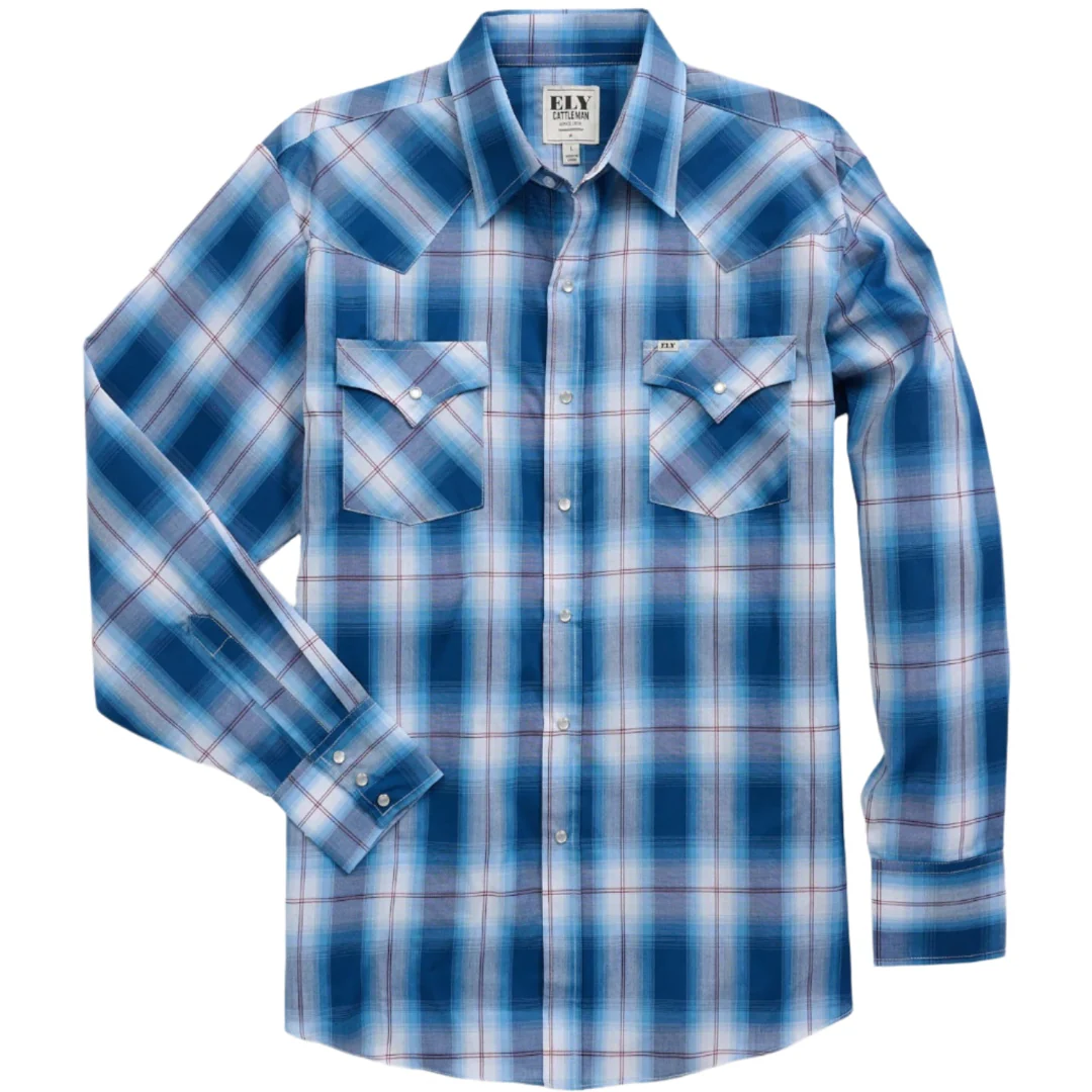 Ely Cattleman Men's Textured Plaid Western Long Sleeve Snap Shirt