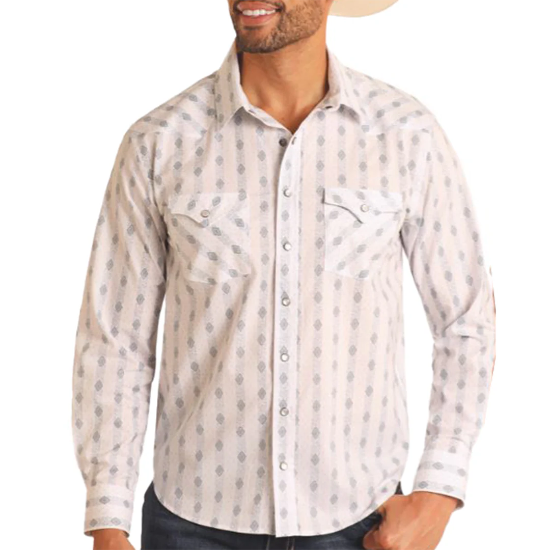 Panhandle Men's Geometric Print Long Sleeve Snap Shirt