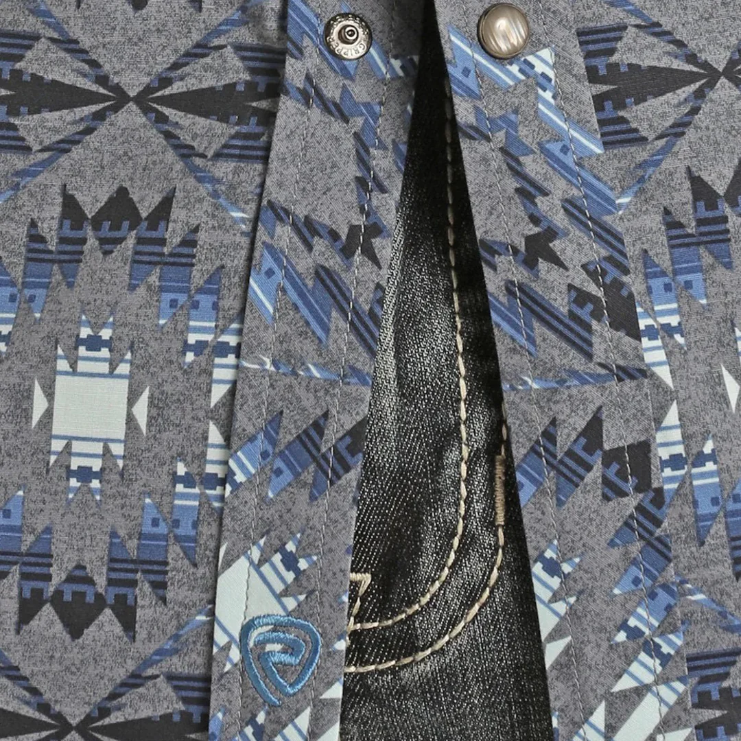 Rock & Roll Cowboy Men's Aztec Print Snap Shirt In Grey