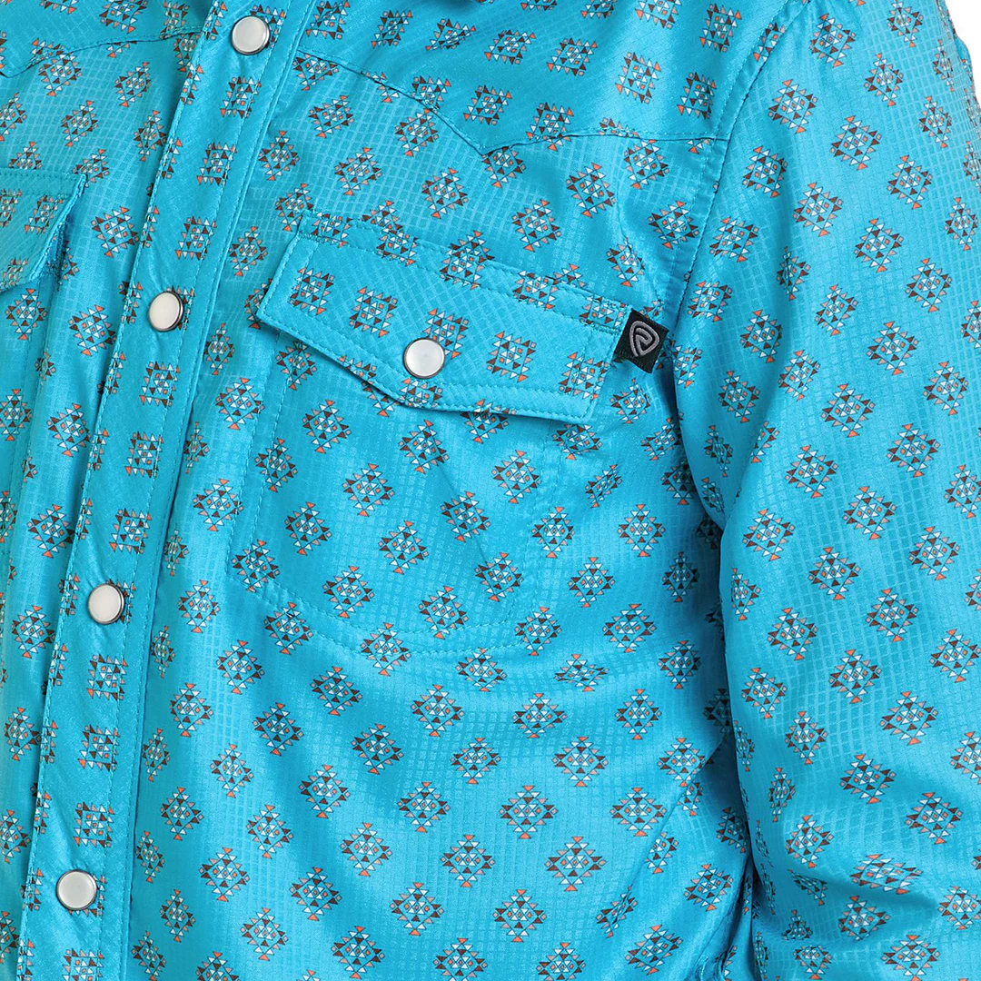 Rock & Roll Denim Boys' Geometric Print Long Sleeve Snap Shirt