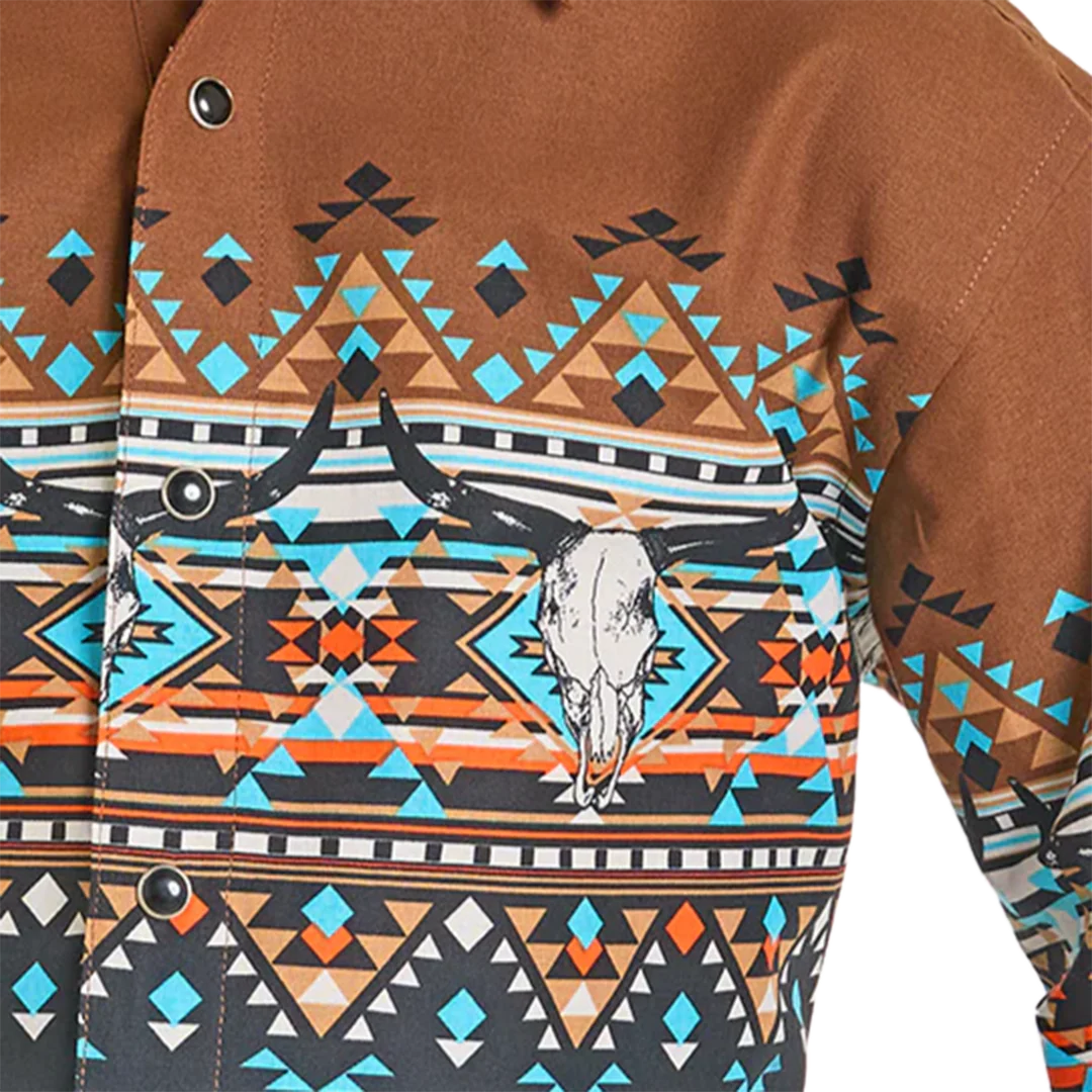 Panhandle Boys' Aztec Border Print Snap Shirt