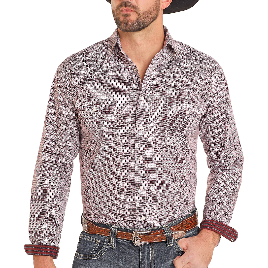 Rough Stock Men's Geometric Print Long Sleeve Snap Shirt