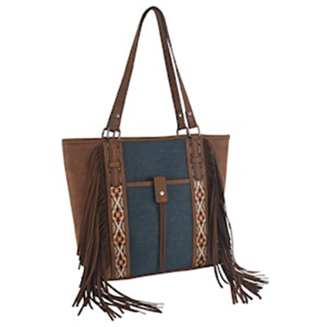 Justin Women's Tote Denim and Fringe Bag