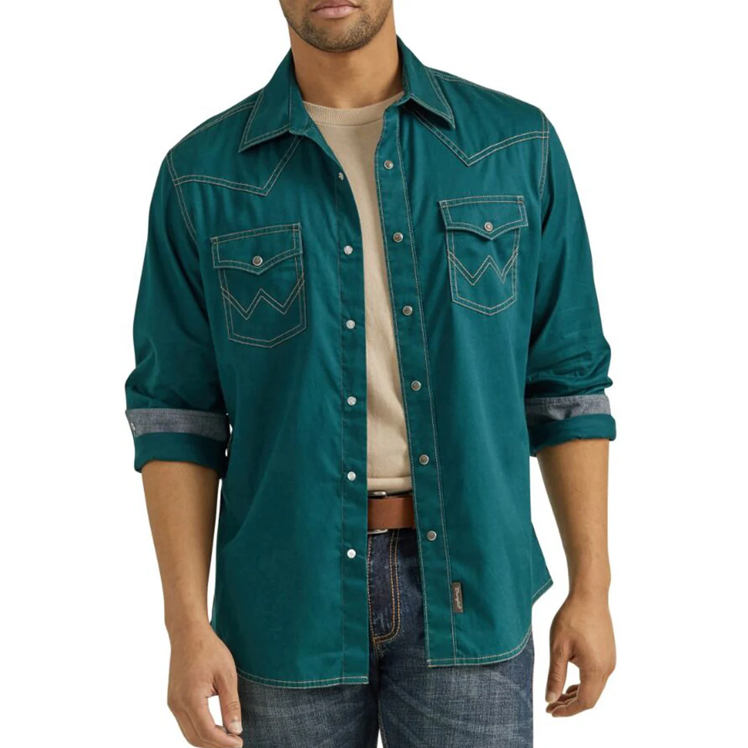 Wrangler Men's Deep Teal Long Sleeve Snap Shirt