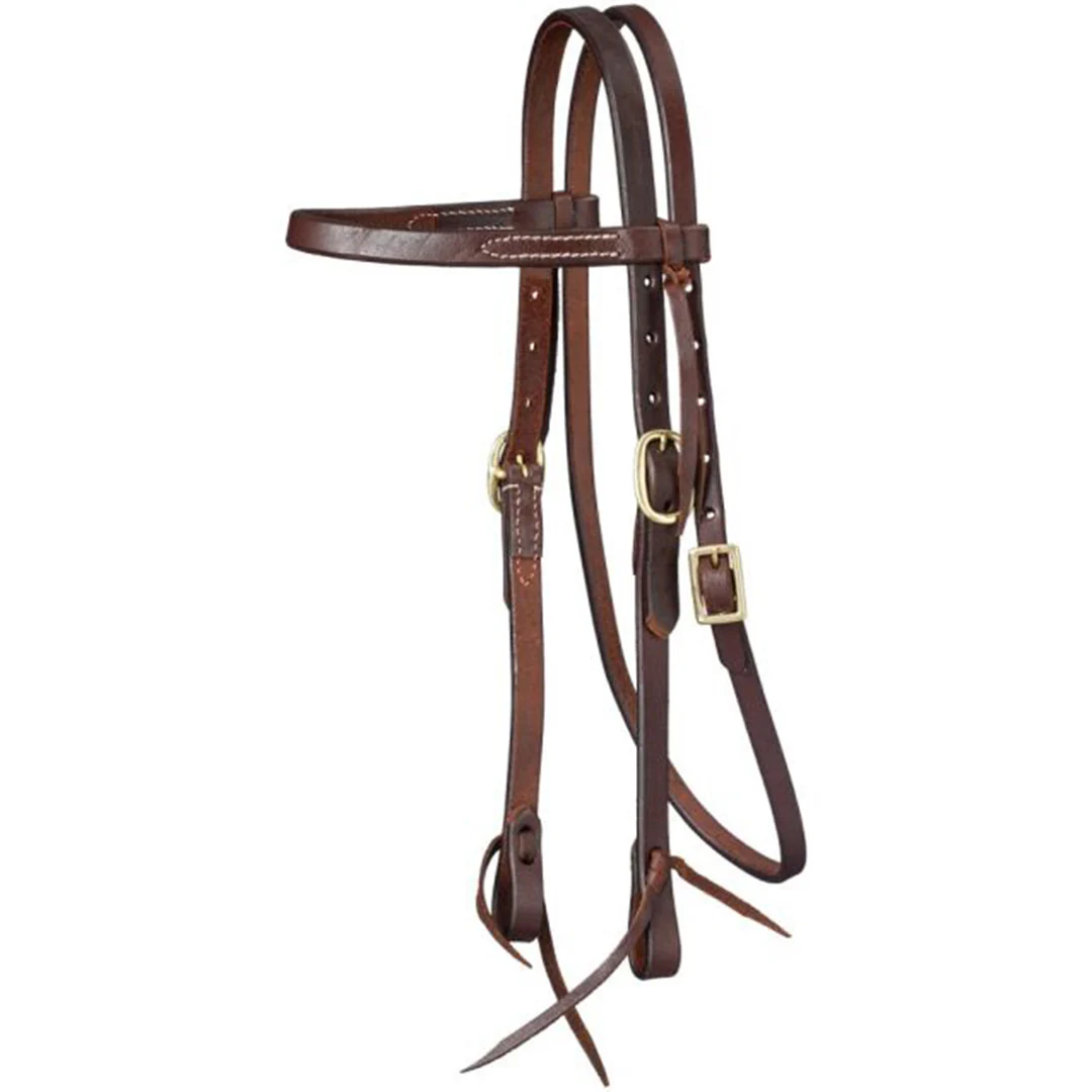 Tough 1 Royal King Harness Leather Pony Browband Headstall with Tie Ends