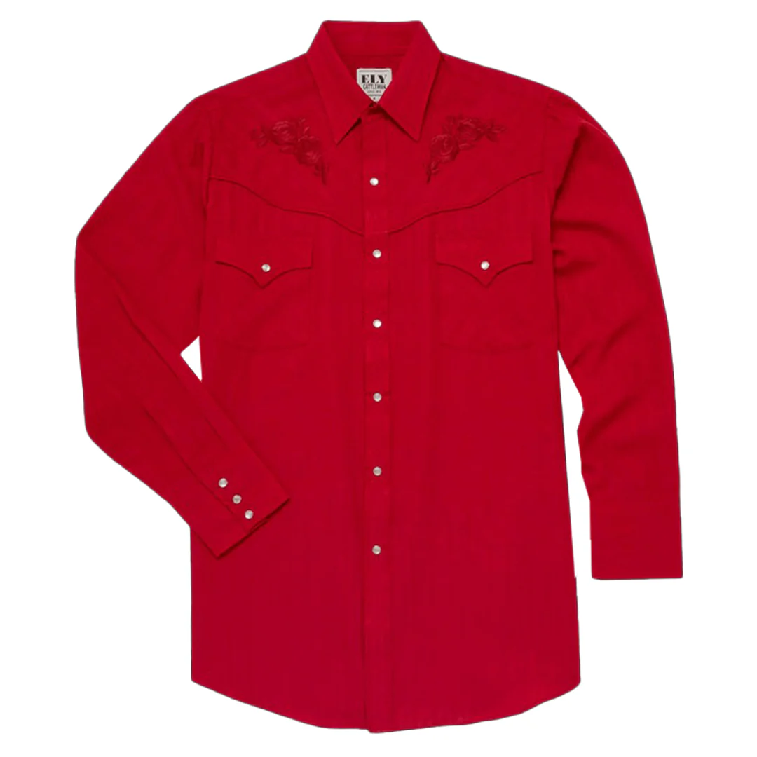 Ely Cattleman Men's Rose Embroidery Western Snap Shirt
