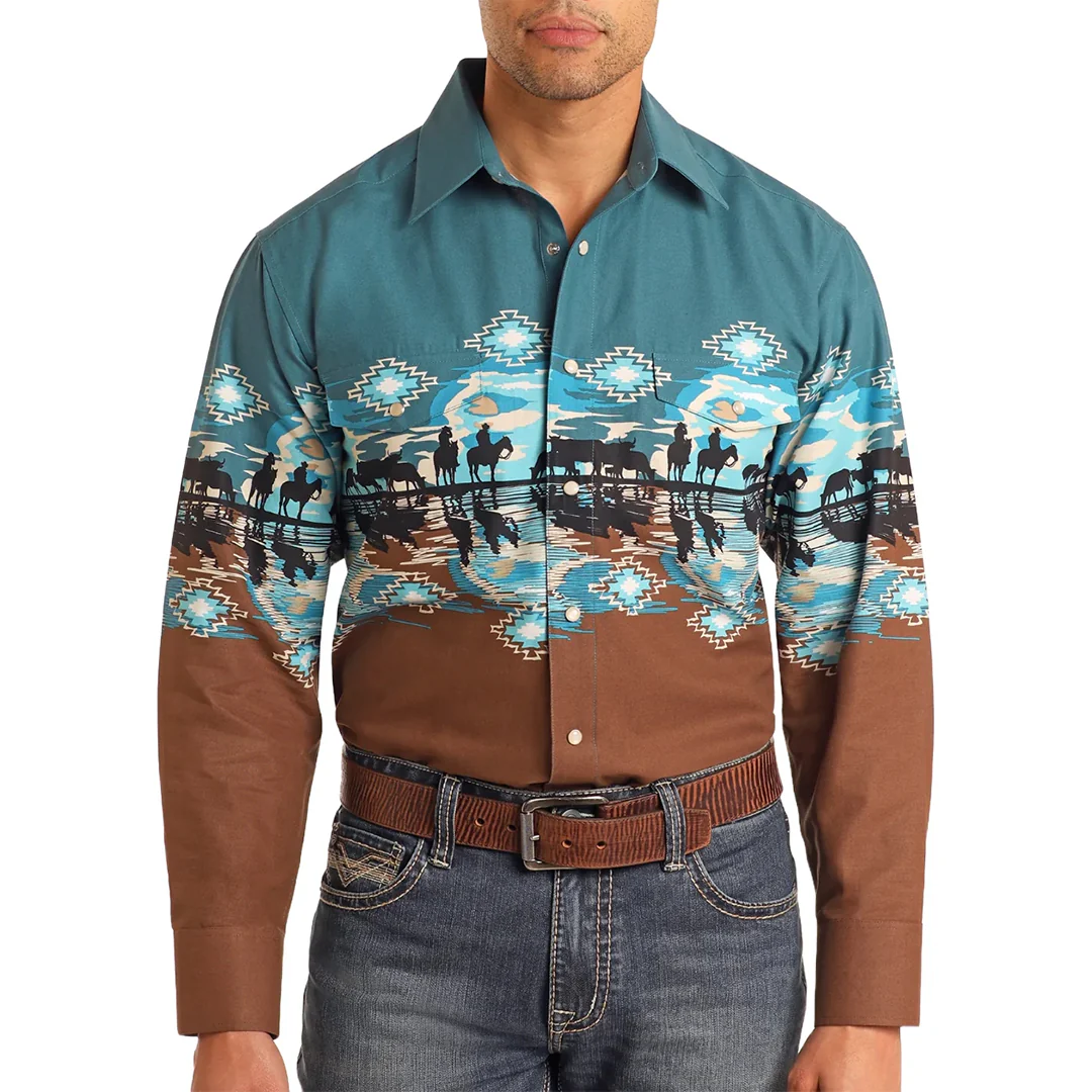 Panhandle Men's Border Print Snap Shirt