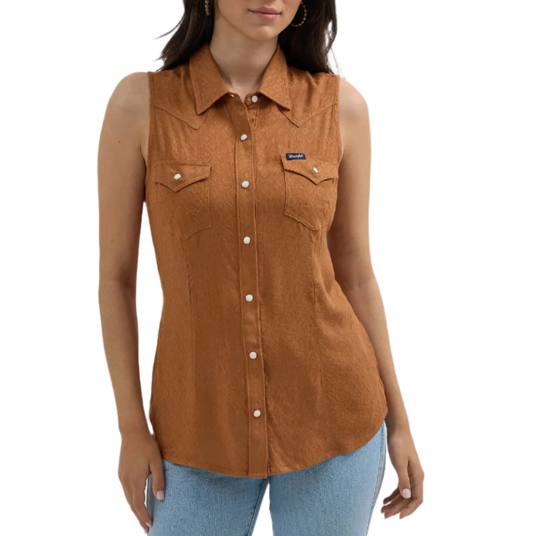 Wrangler Women's Retro Textured Slim Western Sleeveless Snap Shirt
