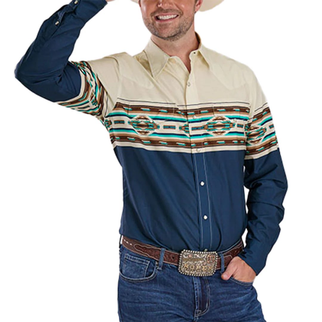 Roper Men's Vintage Collection Aztec Border Snap Shirt