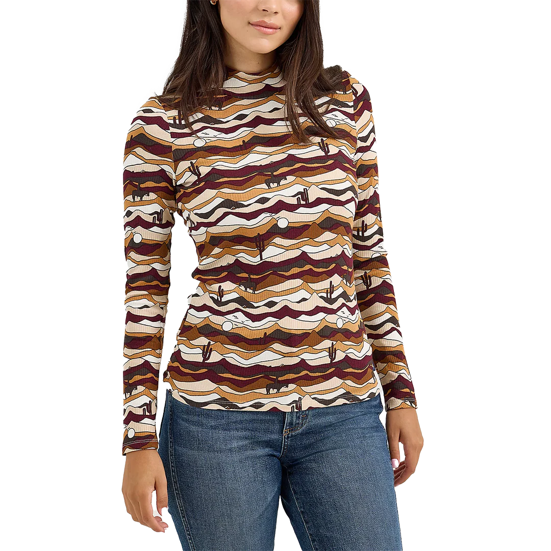 Wrangler Women's Western Print Mock Neck Blouses