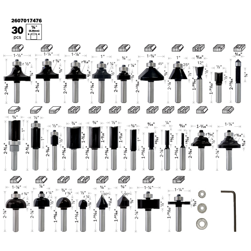 Bosch 1/4" Shank Mixed Router Bit Set 30 Piece