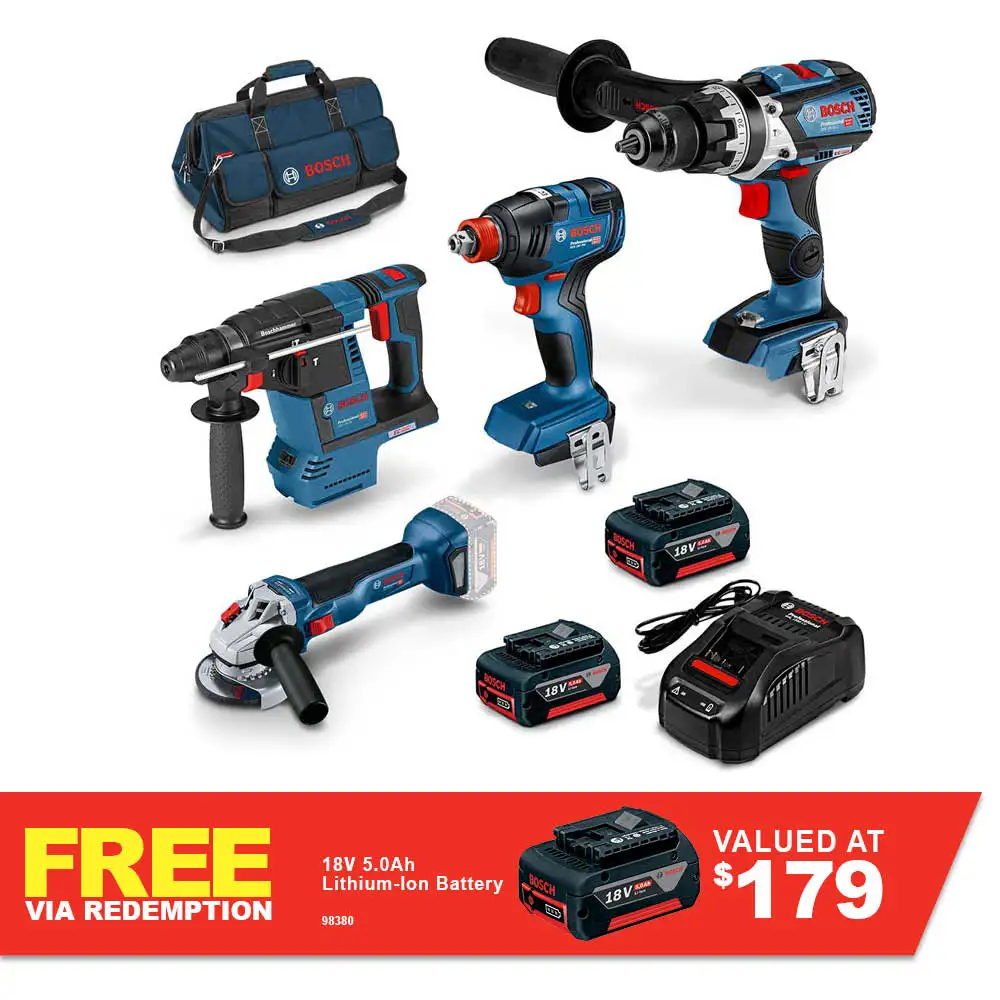 BOSCH 18V Brushless 4 Piece 2 x 5.0Ah Combo Kit 0615990M19