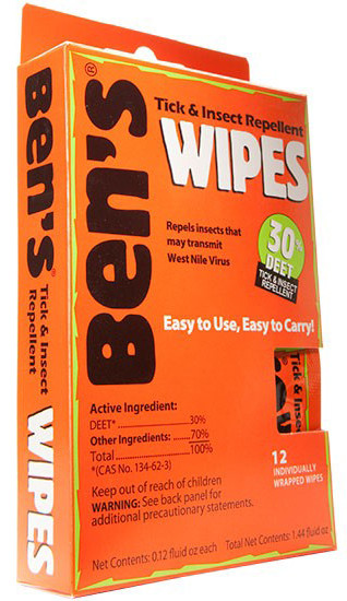 Ben's 30% Deet Tick& Insect Repellent Wipes (12 Pack)