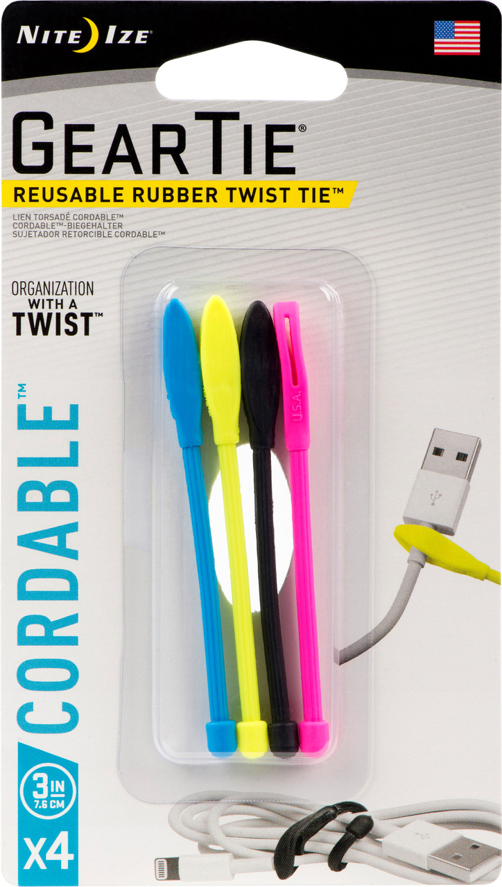 Nite Ize Gear Tie Cordable Twist Tie 3" (4 Pack)