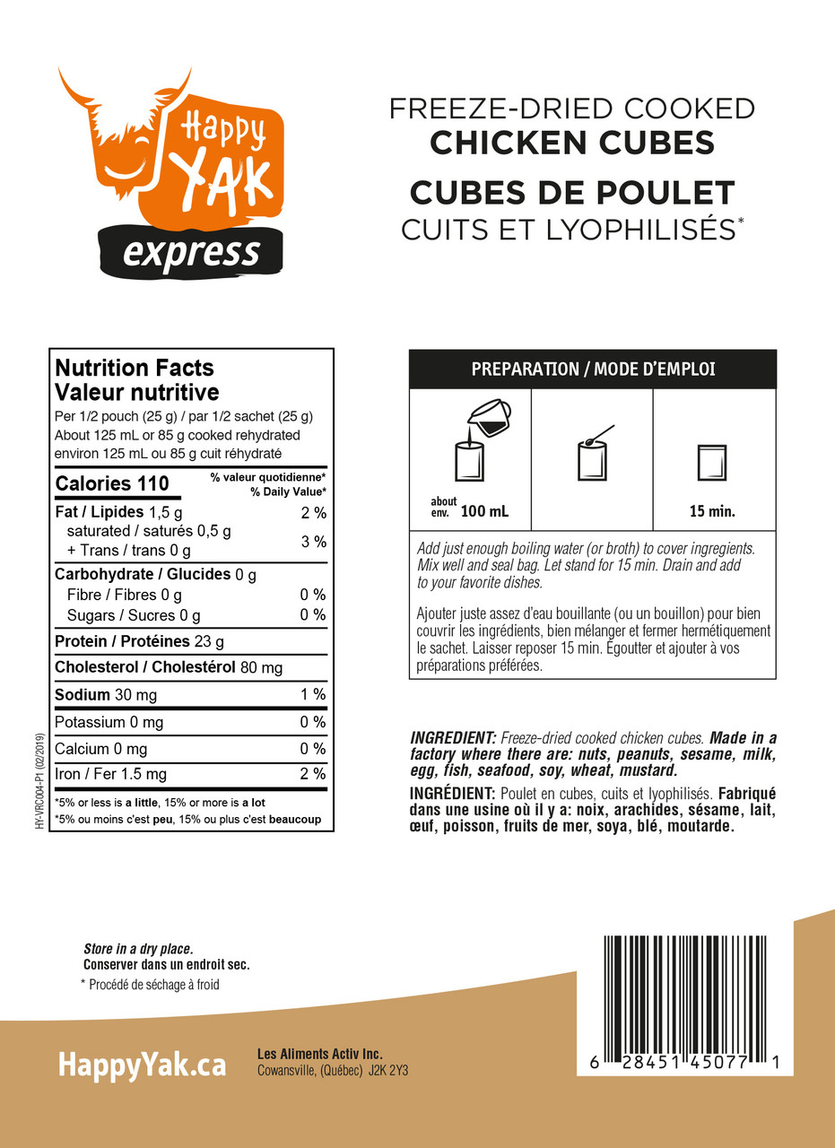 Happy Yak Freeze-Dried Cooked Chicken Cubes