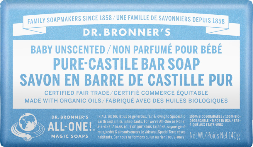 Dr. Bronner's Pure-Castile Baby Unscented Bar Soap 140g