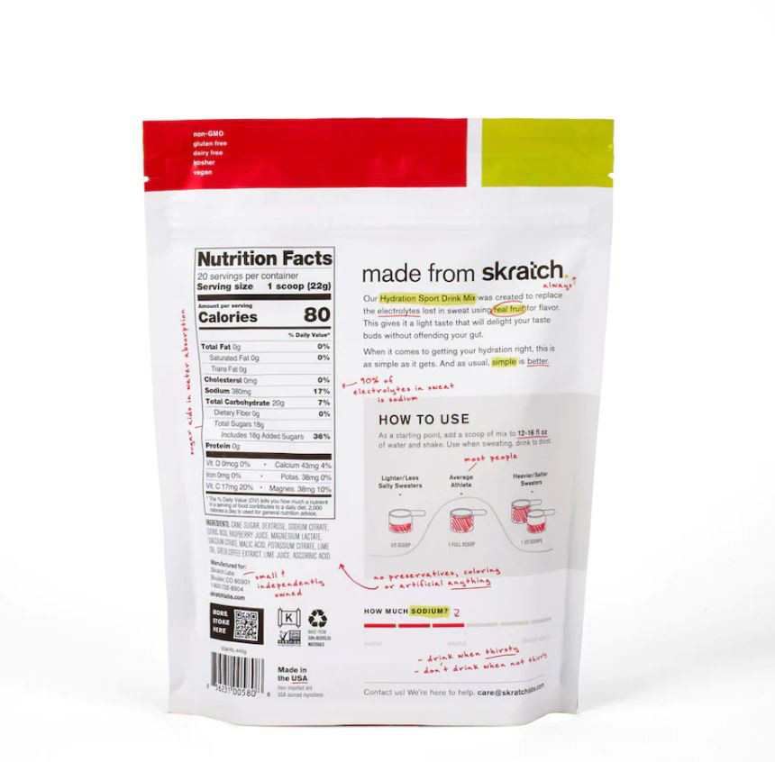 Skratch Labs Skratch Labs Sport Hydration Drink Mix Raspberry Limeade with Caffeine