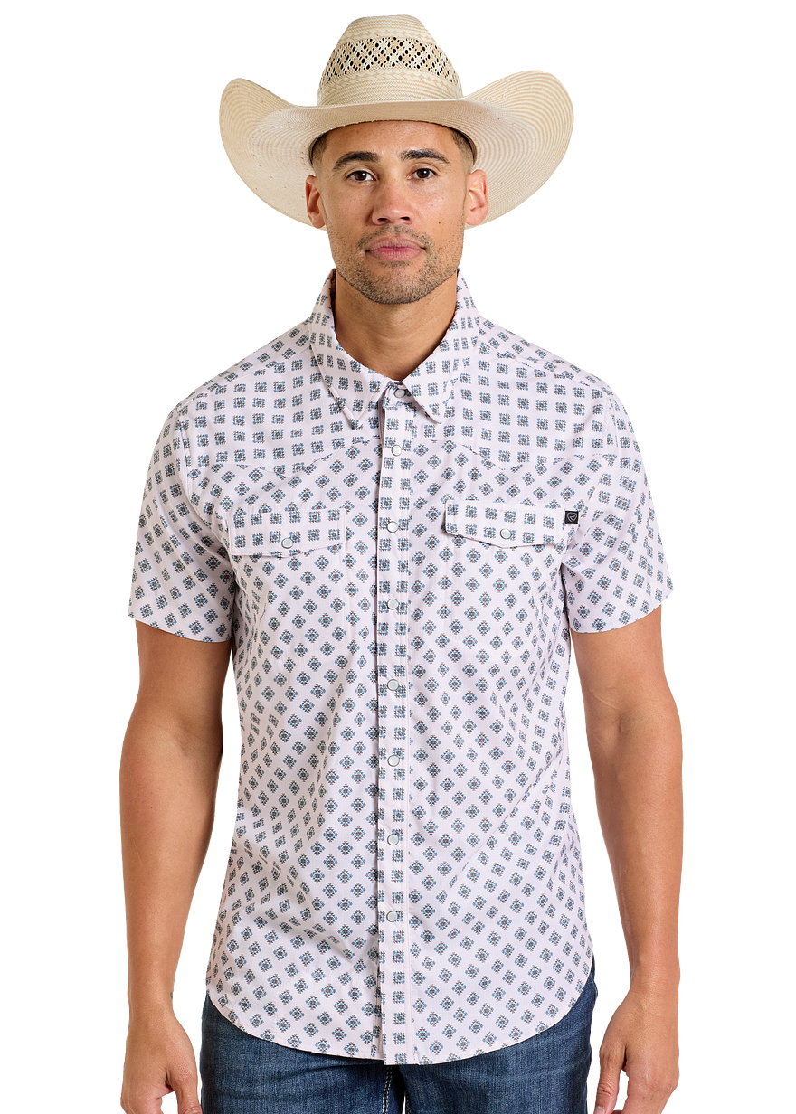 TEK Western White Mini Aztec Short Sleeve Shirt