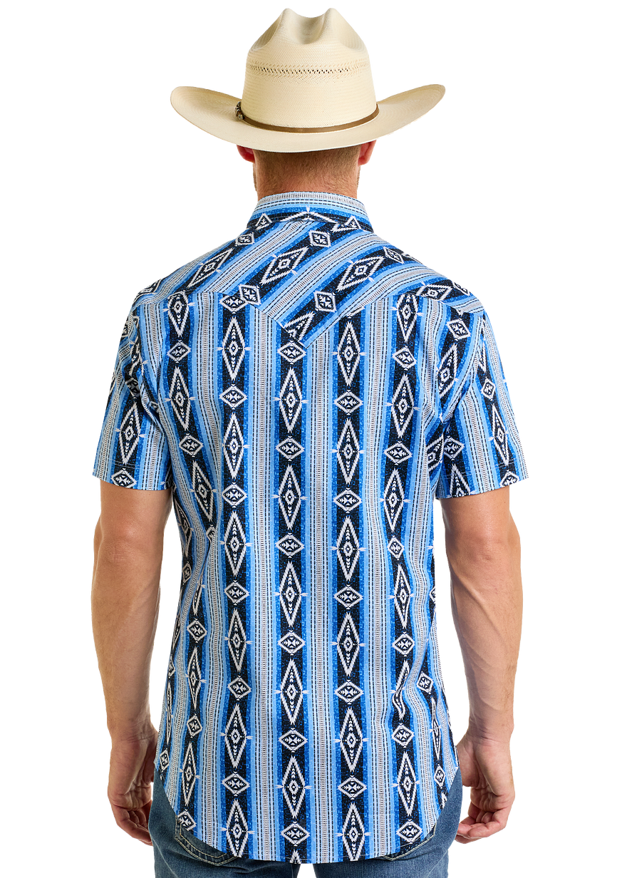 Slim Fit Vertical Aztec Short Sleeve Snap Shirt