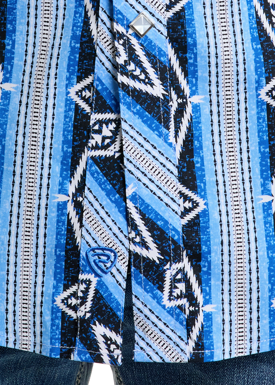 Slim Fit Vertical Aztec Short Sleeve Snap Shirt