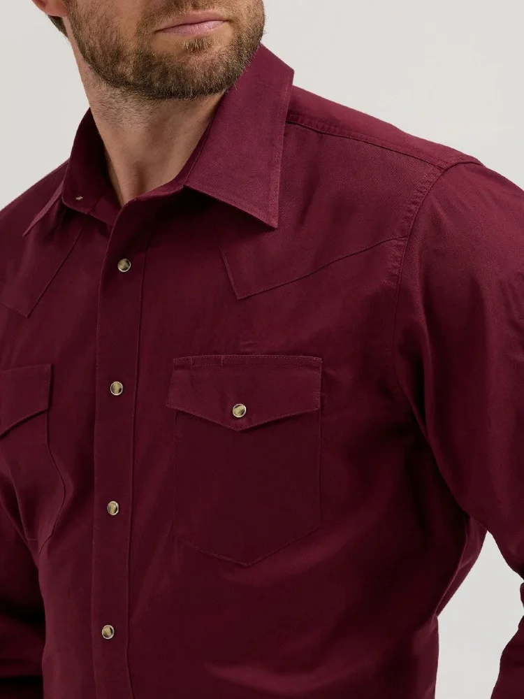 CAMISA WRANGL BURGUNDY SOLID TEAM WHITE 5405