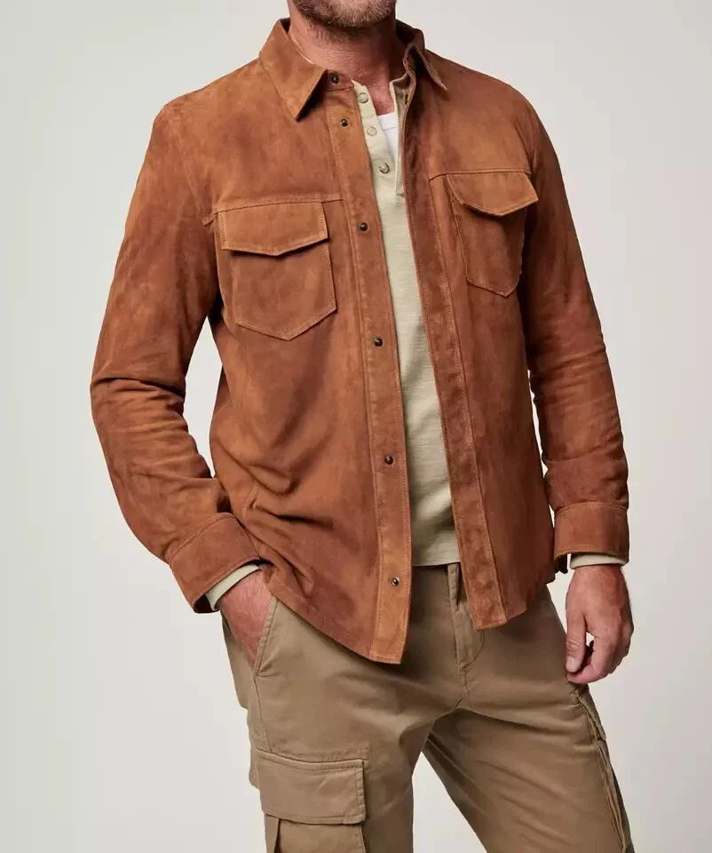 Suede Leather Shirt Jacket