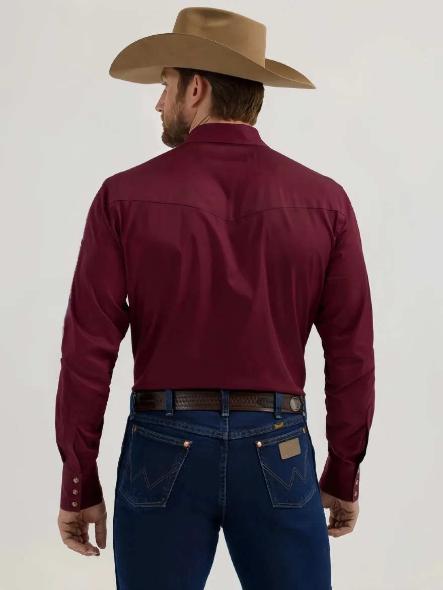 CAMISA WRANGL BURGUNDY SOLID TEAM WHITE 5405