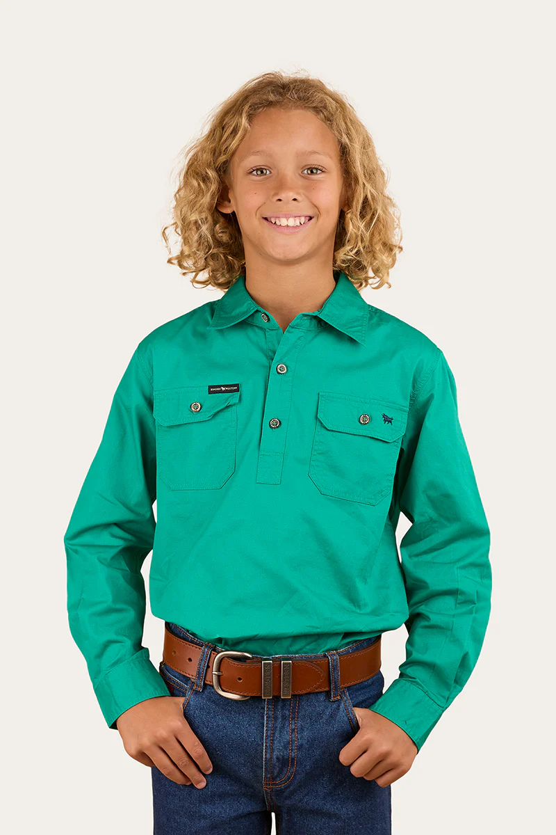 Ord River Kids Half Button Work Shirt - Green