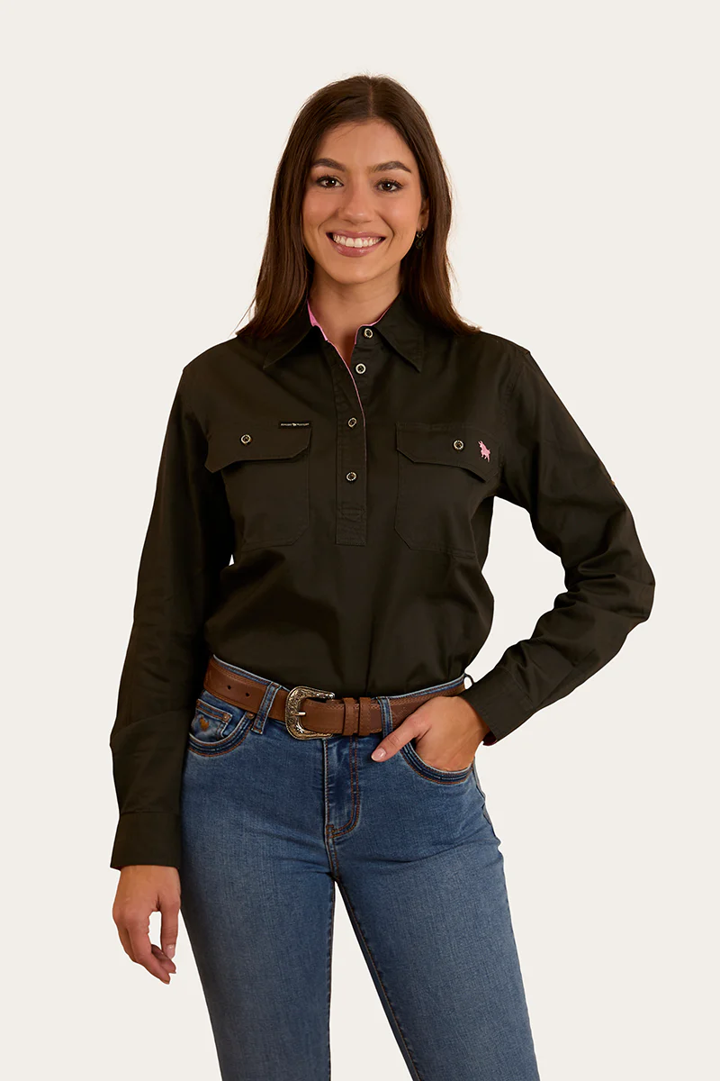 Pentecost River Womens Half Button Work Shirt - Charcoal