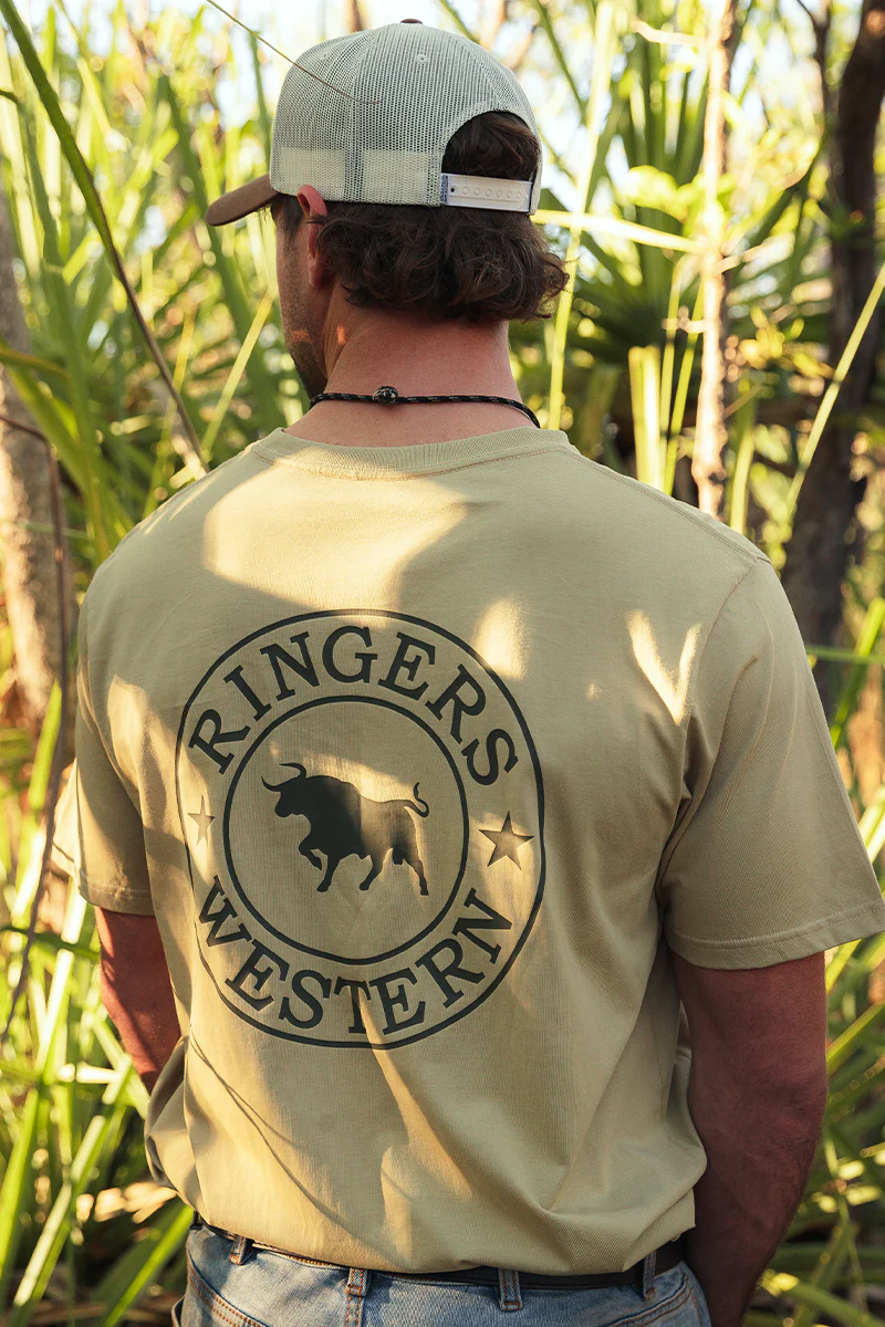 Signature Bull Mens Loose T-Shirt - Pale Olive / Military Green