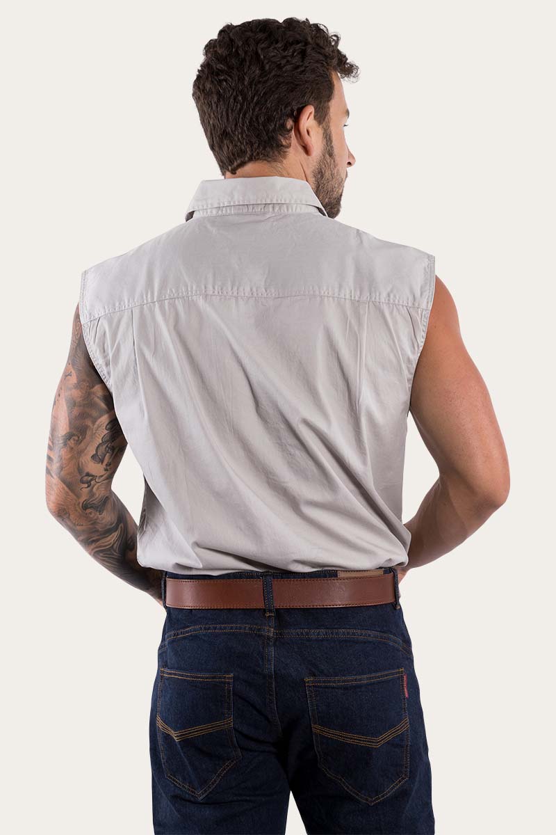Rob Roy Mens Sleeveless Full Button Work Shirt - Beige