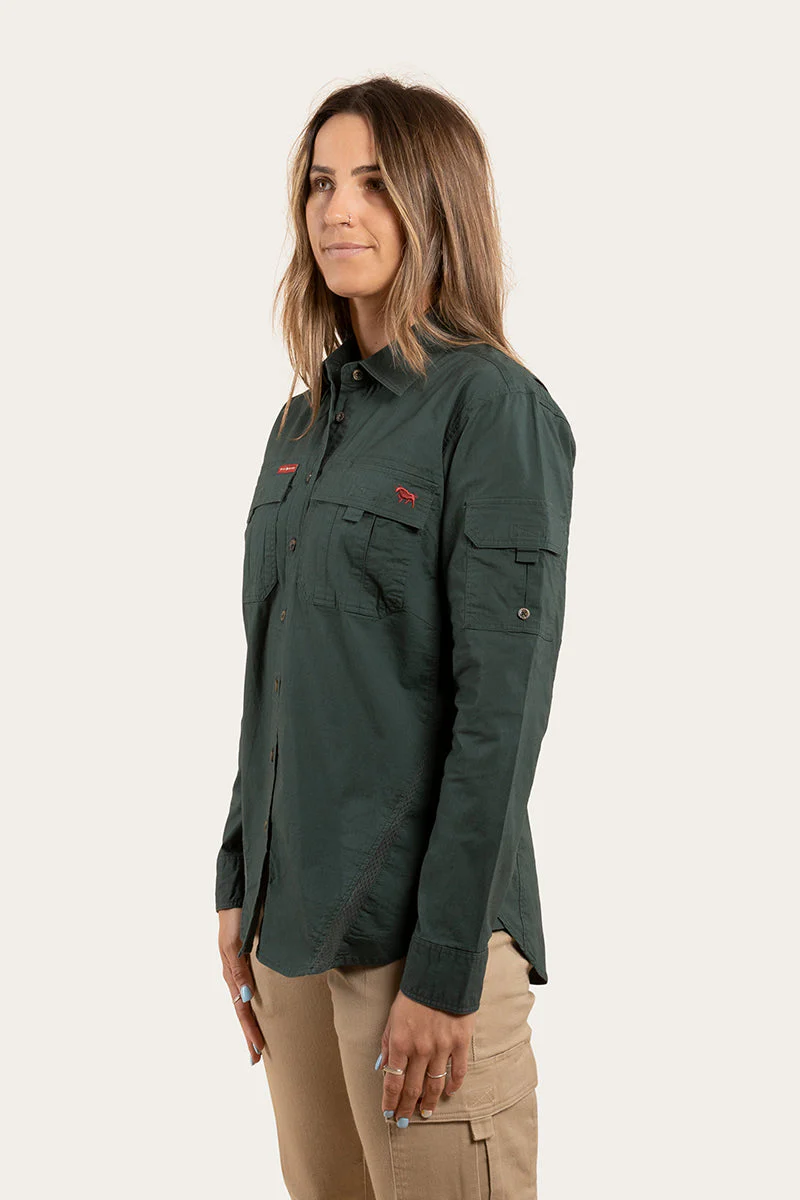 Rosebery Womens Ripstop Full Button Work Shirt - Forest Green