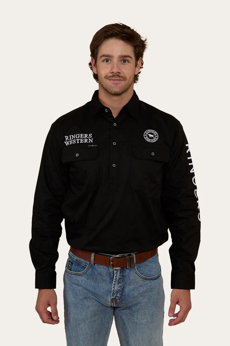 Hawkeye Mens Half Button Work Shirt - Black