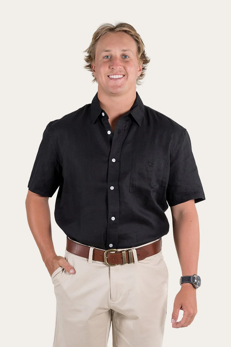 Dawson Mens Relaxed Linen Dress Shirt - Black