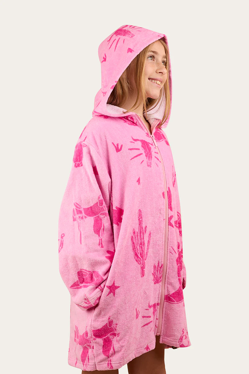 Boot Scootin Kids Zip Through Towel - Pastel Pink
