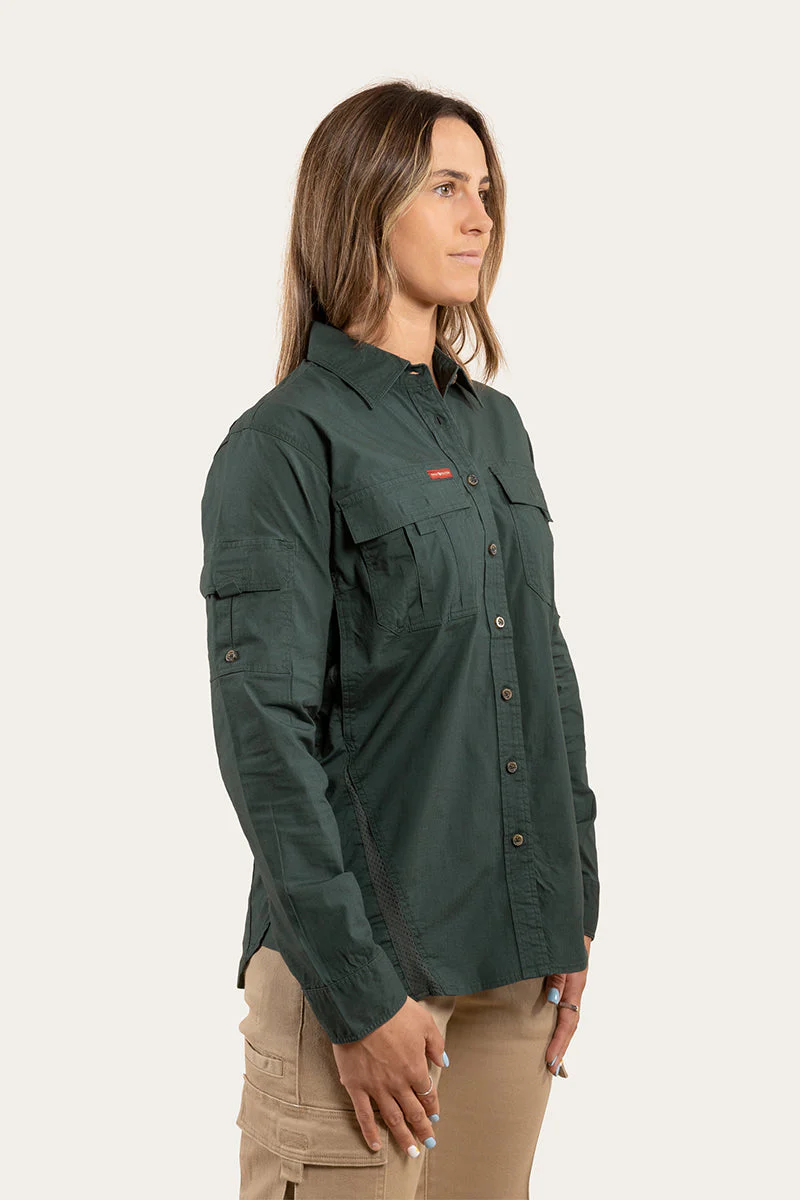 Rosebery Womens Ripstop Full Button Work Shirt - Forest Green