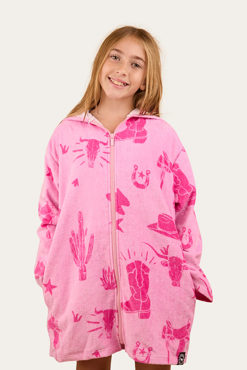 Boot Scootin Kids Zip Through Towel - Pastel Pink