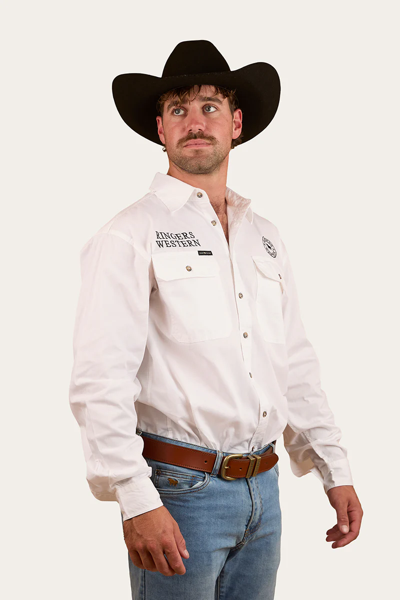 Hawkeye Mens Full Button Work Shirt - White/Black