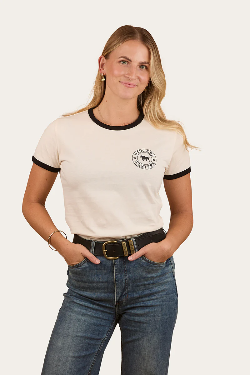 Signature Bull Womens Ringers T-Shirt - Off White / Black