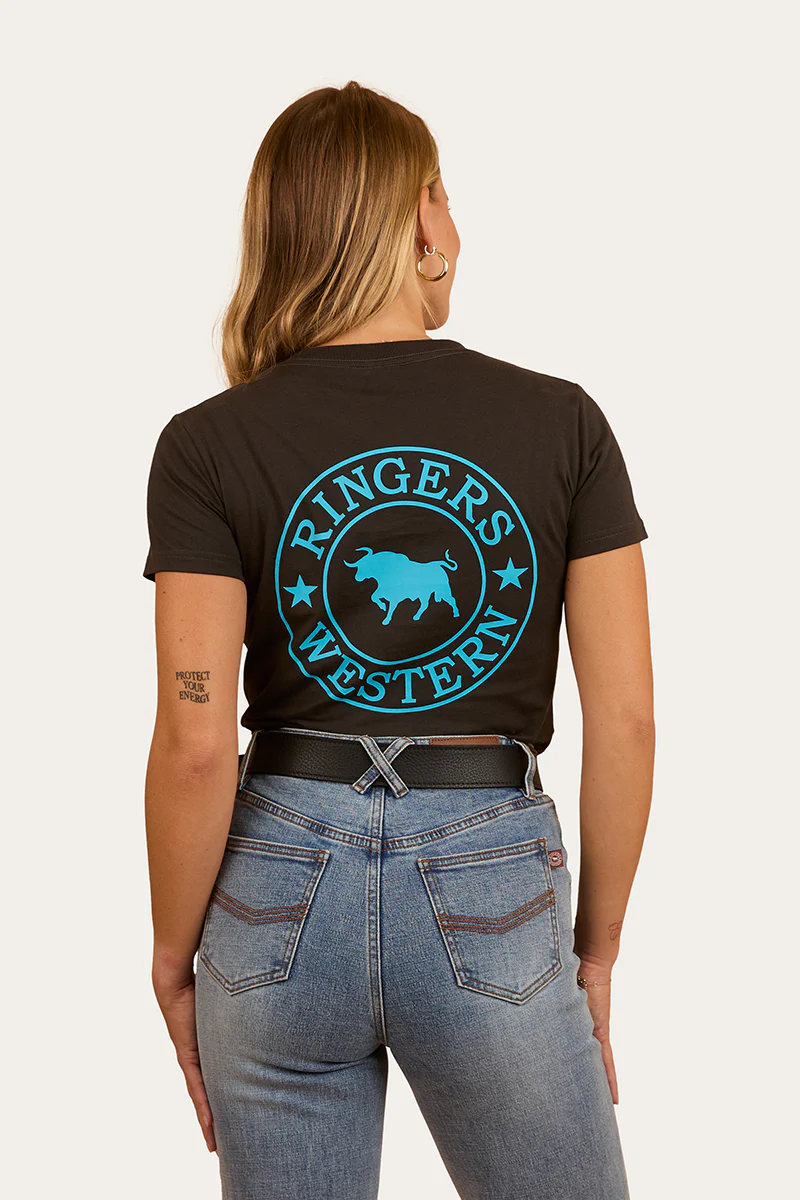Signature Bull Womens Classic Fit T-Shirt - Charcoal / Aqua