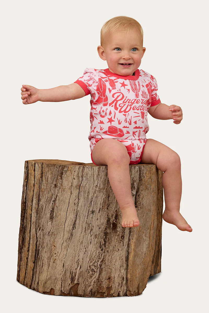 Boot Scootin Babies Short Sleeve Romper - Barely Pink